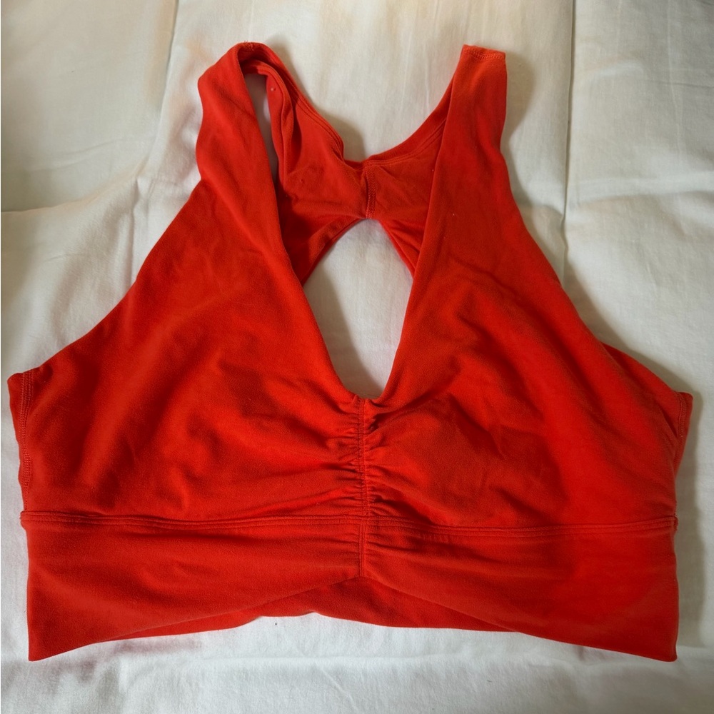Aritzia XL tomato red ruched sports bra racer back athletic wear top